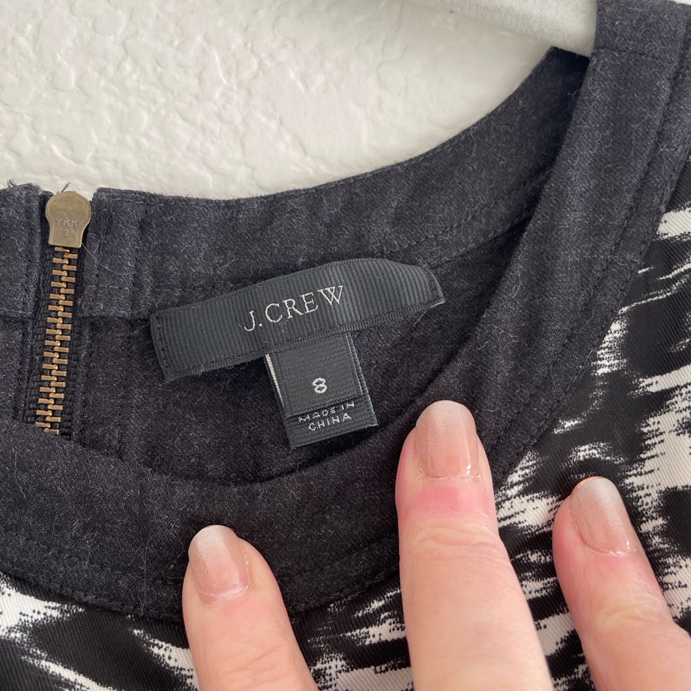 J.Crew Blurred Ikat Top black white polyester wool flannel trim rear zipper SZ 8 - Picture 7 of 7